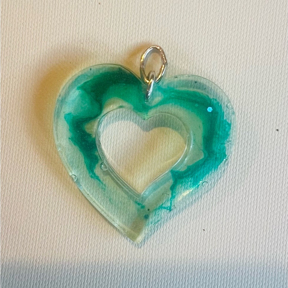 Heart-Shaped Green Resin Pendant